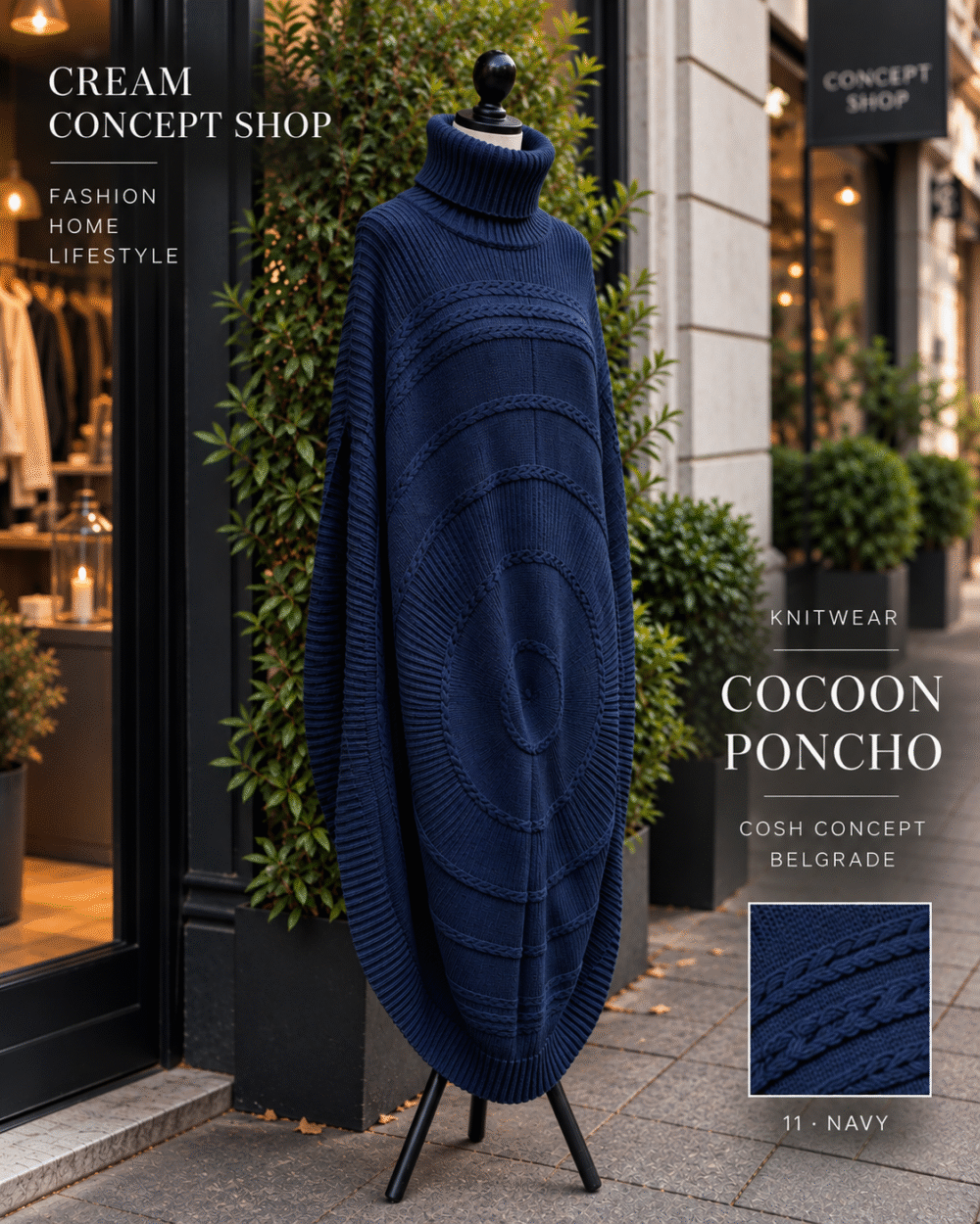 COCOON PONCHO – NAVY / TEGET