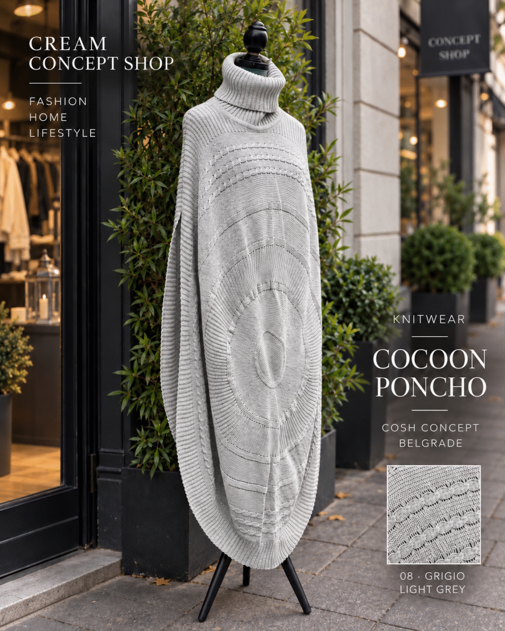 COCOON PONCHO – LIGHT GREY / SVETLO SIVA