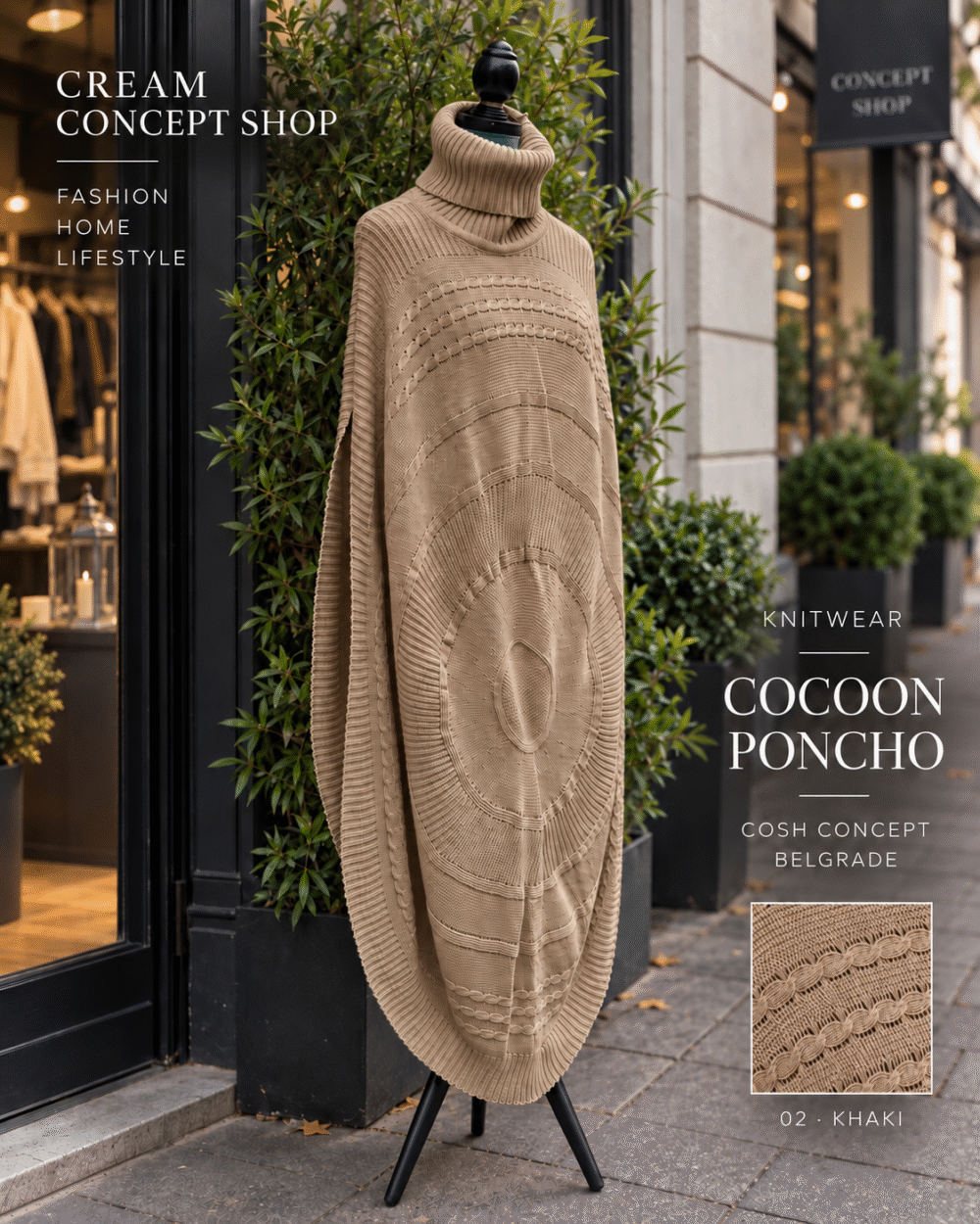 COCOON PONCHO – KHAKI