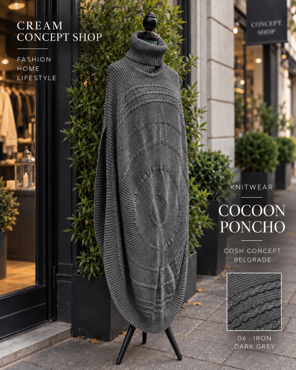 COCOON PONCHO – IRON DARK GREY / TAMNO SIVA