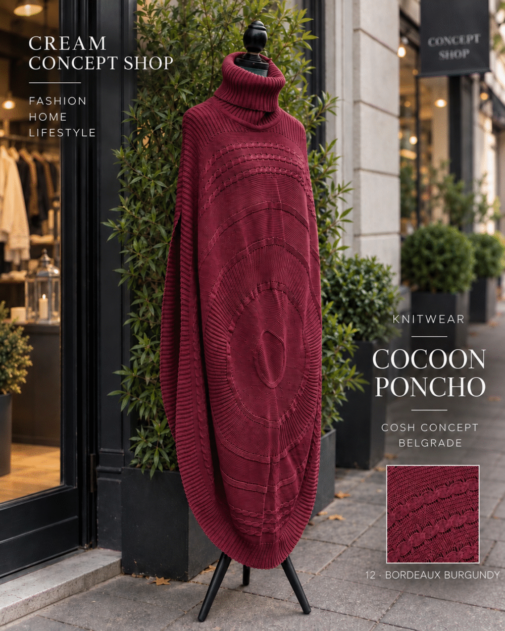 COCOON PONCHO – BORDEAUX BURGUNDY / BORDO