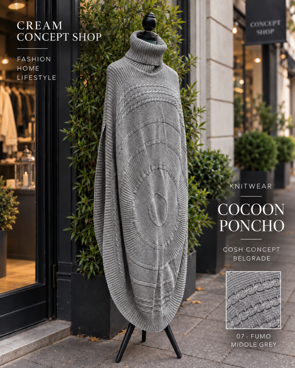 COCOON PONCHO – FUMO / SREDNJE SIVA