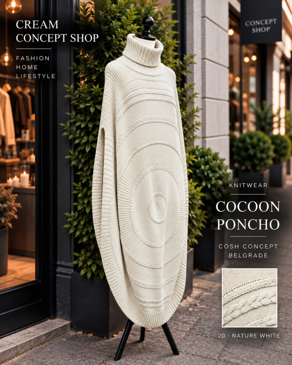 COCOON PONCHO – NATURAL WHITE / PRIRODNO BELA