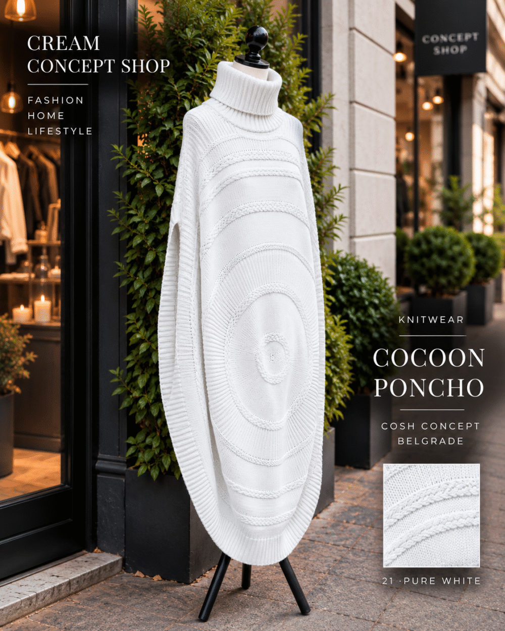 COCOON PONCHO – PURE WHITE / ČISTO BELA
