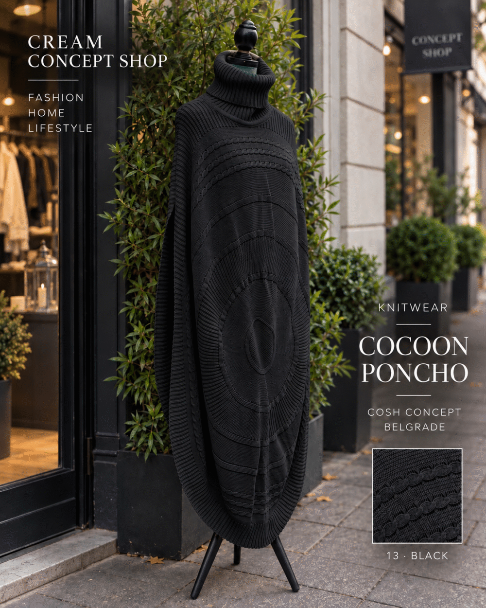 COCOON PONCHO – BLACK / CRNA