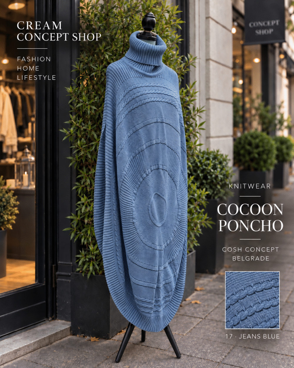 COCOON PONCHO – JEANS BLUE