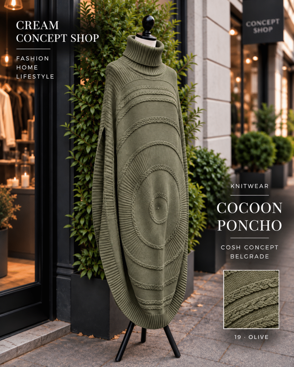 COCOON PONCHO – OLIVE / MASLINASTA