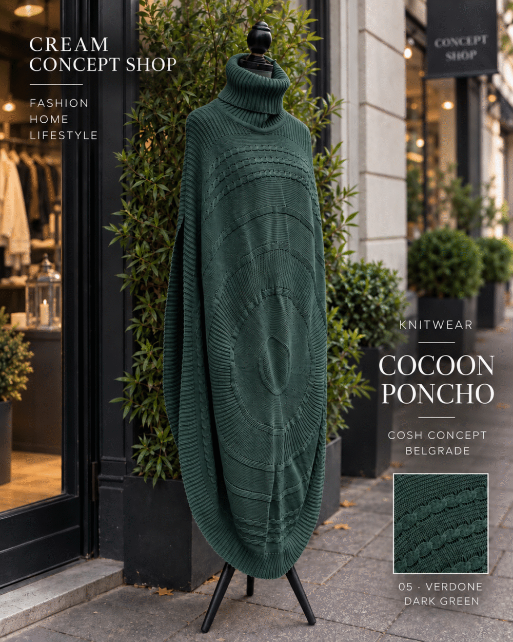 COCOON PONCHO – VERDONE DARK GREEN / TAMNO ZELENA